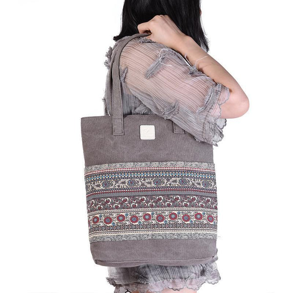 Vintage Floral Canvas Tote Bag