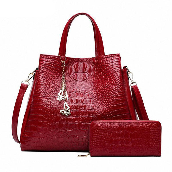 Crocodile Skin Leather Tote Bag Set