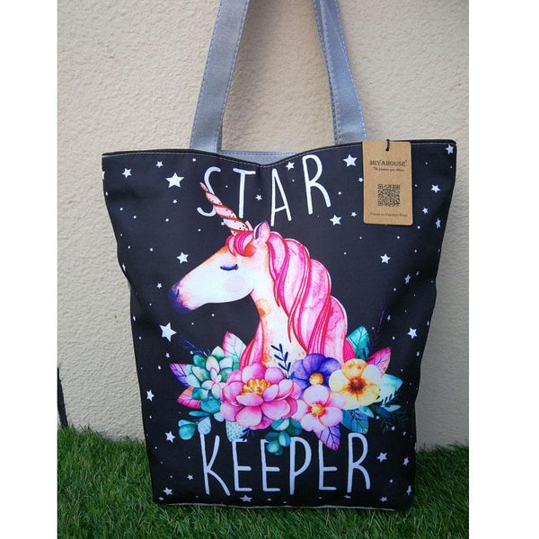 Cartoon Unicorn Star Keeper Tote Bag