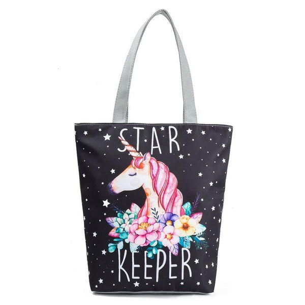 Cartoon Unicorn Star Keeper Tote Bag
