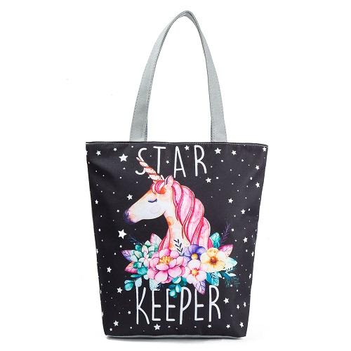 Cartoon Unicorn Star Keeper Tote Bag