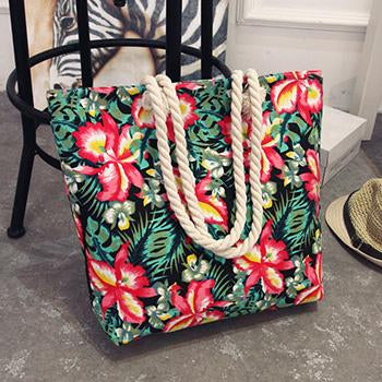 Summer Printed Canvas Beach Bag